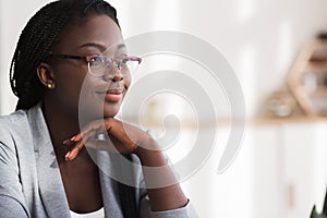 Closeup portrait of confident african american businesswoman in glasses