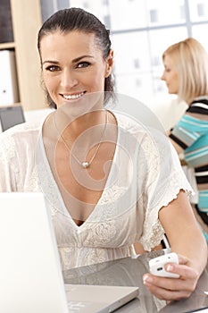 Closeup portrait of female business office worker