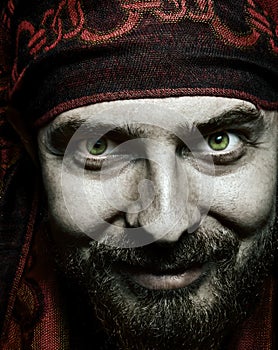 Closeup portrait of funny bizarre spooky man photo