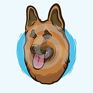 Closeup Portrait of the German Shepherd Dog Breed on the White Background. Hand Drawn Line Art