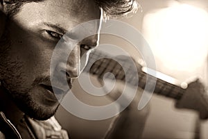 Closeup portrait of a handsome musician