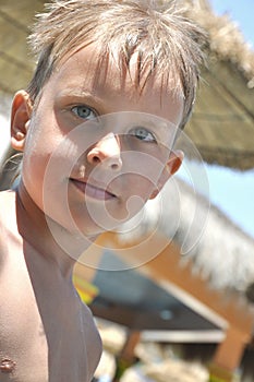 Closeup portrait of a handsome young boy