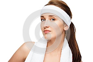 Closeup portrait happy athletic woman tennis player