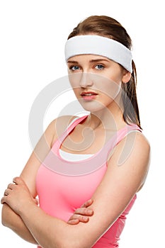 Closeup portrait happy athletic woman tennis player sportswoman