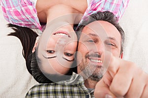 Closeup portrait of happy smiling couple in love