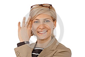 Closeup portrait of happy woman