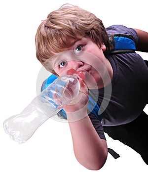 Closeup portrait of kid drinking water