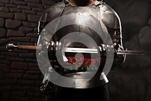 Closeup portrait of medieval knight in armor