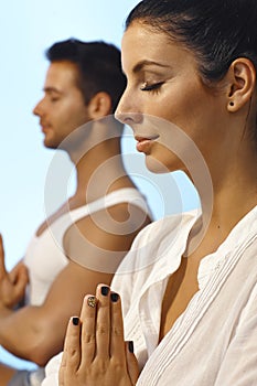 Closeup portrait of meditating woman