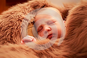 closeup portrait of newborn baby sleeping face