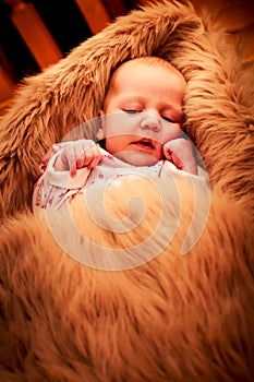 closeup portrait of newborn baby smiling face