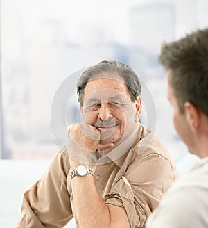 Closeup portrait of older patient at doctor