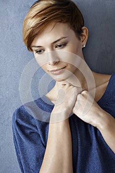 Closeup portrait of sad young woman