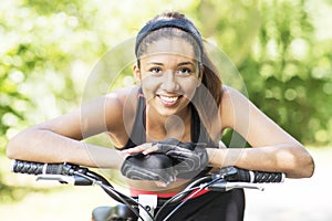 Closeup portrait of smiling beautiful athletic latin woman with