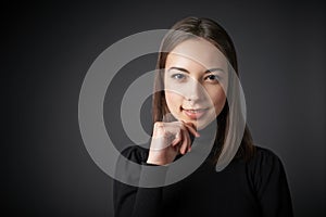 Closeup portrait of smiling teen female