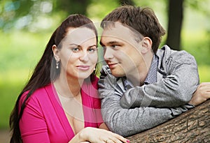 Closeup portrait of smiling young couple in love