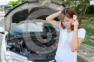 Closeup portrait, Stressed woman calling for help on cell phone