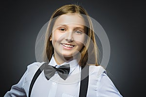 Closeup portrait successful happy girl isolated grey background.