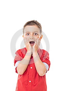 Closeup portrait of a surprised little boy