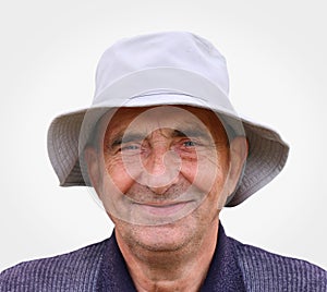 Closeup portrait of a very happy aged man