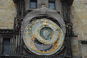 Closeup of the Prague Astronomical Clock in Prague, Czech