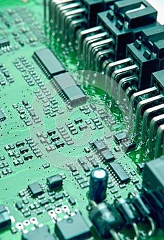 Closeup of Printed Circuit Board with Mounted Components