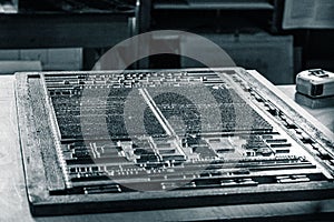 Closeup of a printing press machine