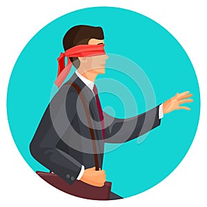 Closeup profile of blindfolded man in suit vector illustration isolated