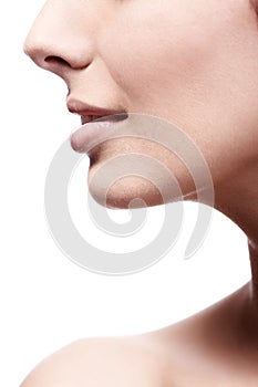 Closeup profile of female's nose and lips photo