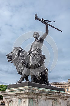 Closeup of Progress statue at Victoria Memorial, London, England, UK