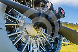 Closeup of propeller on radial engine