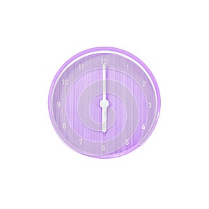 Closeup purple circle wall clock for decorate in 6 o`clock isolated on white background with clipping path