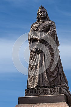 Closeup of Queen Victoria statue in Albert Park, Auckland.