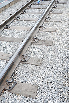 Closeup Railway Station with Concrete Sleepers photo