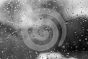 Closeup of rain drops on glass