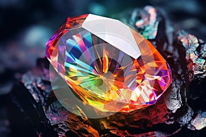 Closeup of a rainbowcolored gemstone. Generative ai