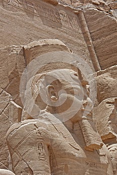 Closeup of Ramses II statues at main ancient egyptian temple in Abu Simbel