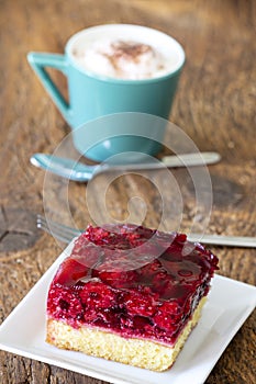 Raspberry cake with cappuccino