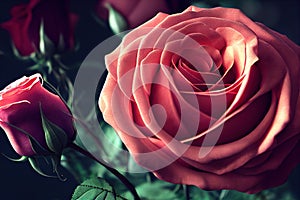 Closeup ravishing realistic detail intricate beauty of vivid red rose flower.