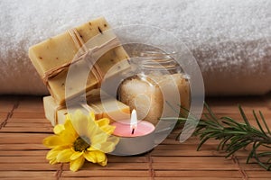 Closeup of Raw Soap and Natural Peeling Cream