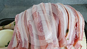 Closeup of a raw turkey being prepared for Holidays or a Celebration dinner