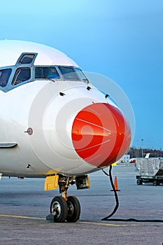 Closeup of red aircraft nose