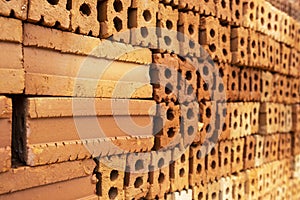 Closeup Red brick wall texture background, stack of brick