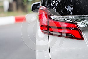Closeup Red car taillights look modern luxury photo