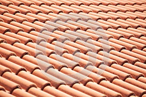 Closeup of the red clay roof tiles