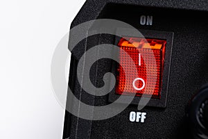 Closeup red electric switch on, off.