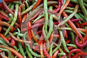 closeup of red hot chili peppers