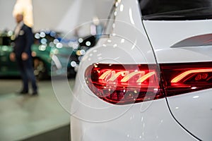 Closeup of a red led taillight on a modern car, detail on the rear light of a car