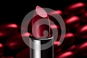 Closeup red lipstick color of passion and seduction. Generative AI