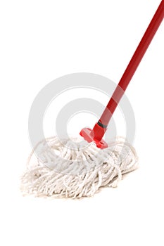 Closeup of red mop for cleaning.